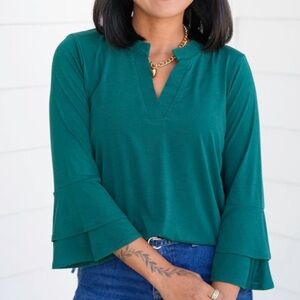 NWT Bell Sleeve Jewel Green Tunic Top